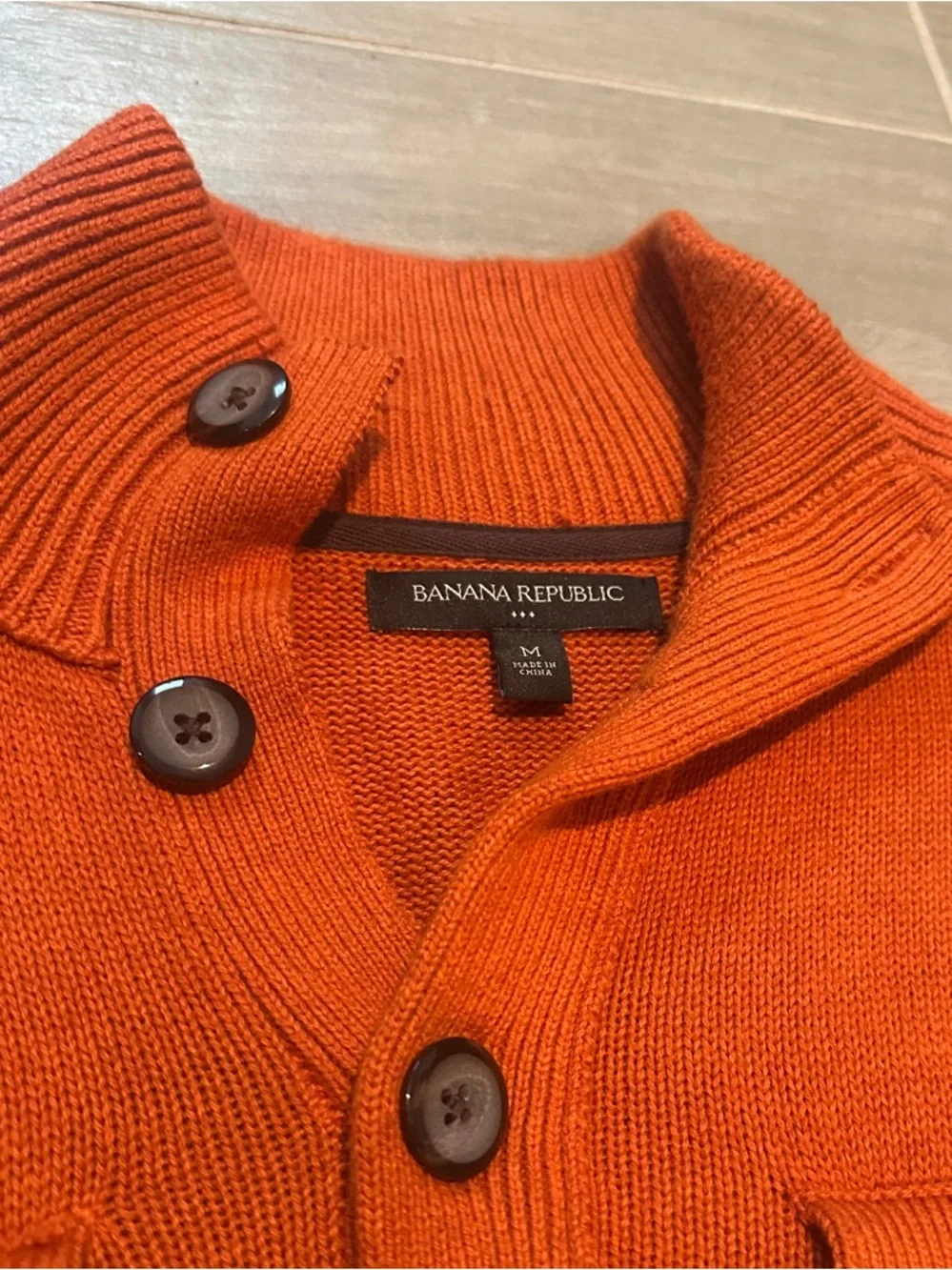 Banana Republic Men's Orange Button-Neck Knit Sweater